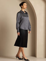 [Donkergrijs] SilkSilky-NL Long Sleeve Lapel Collar Dames Blouse 004