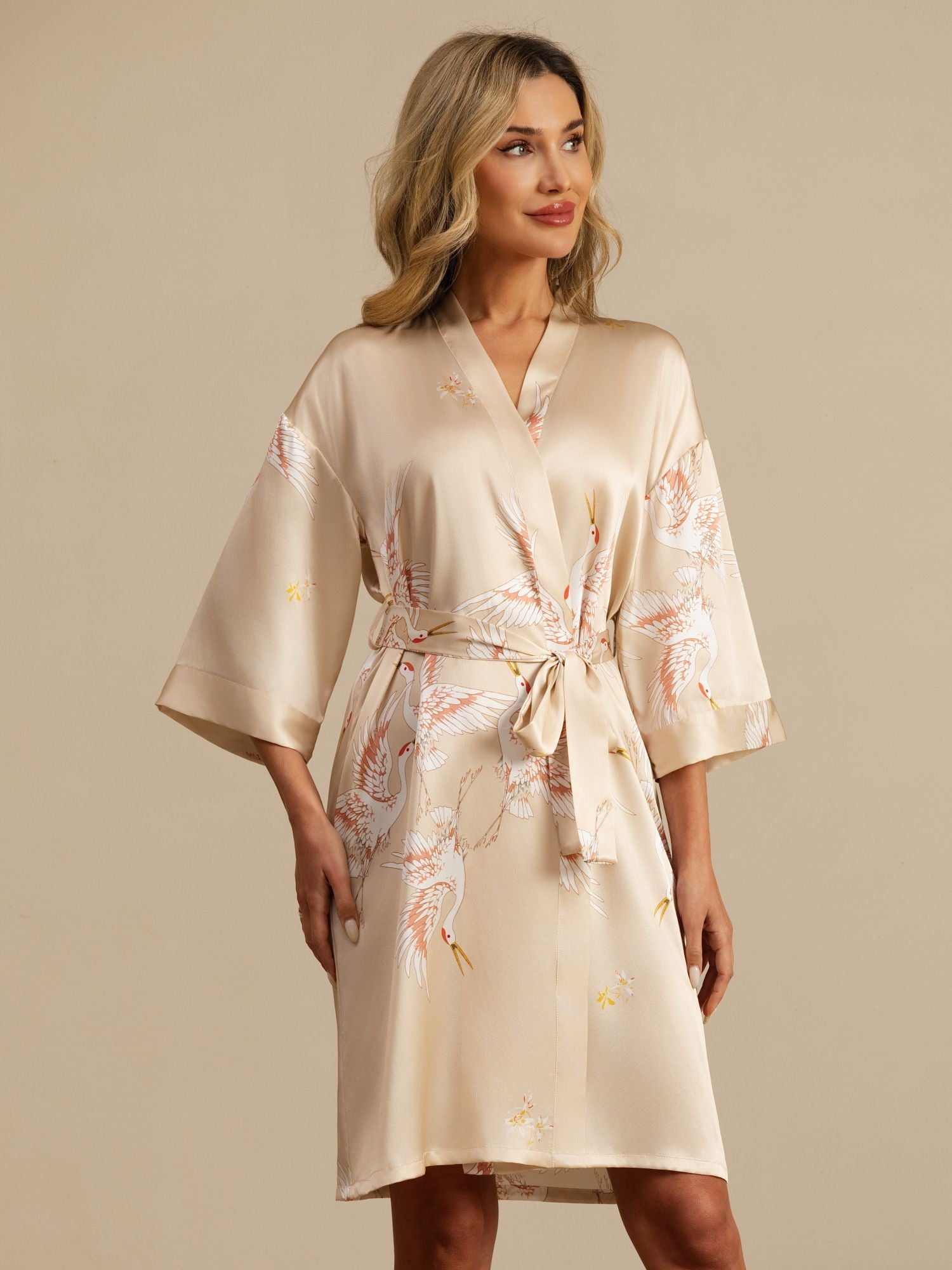 [Champagne] SilkSilky-NL 19Momme 3/4 Mouw Dames Kamerjas 003