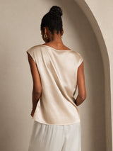 [Beige] SilkSilky-NL Cap Sleeve Round Neck Dames T-Shirt 002