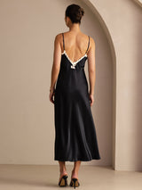 [Zwart] SilkSilky-NL Spaghetti Strap V Neck Jurk 002