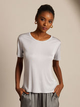 [Zilver] SilkSilky-NL Korte Mouw Ronde Hals Dames T-Shirt 001
