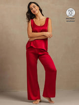 [Wijn] SilkSilky-NL 19Momme Mouwloos Diepe Ronde Hals Dames Pyjama Set 001