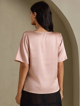 [Toscane] SilkSilky-NL Short Sleeve Cowl Neck Blouse 002