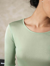 [Groen] SilkSilky-NL Lange Mouw Ronde Hals Dames Lange Onderkleding 005