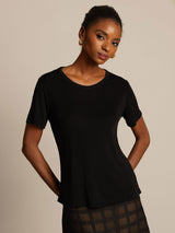 [Zwart] SilkSilky-NL Korte Mouw Ronde Hals Dames T-Shirt 001