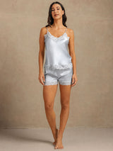[Grijsachtig Blauw] SilkSilky-NL Spaghetti Strap V Neck Cami-Set 006