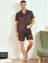 [Koffie] SilkSilky-NL Korte Mouw Notchkraag Heren Pyjama Set 004