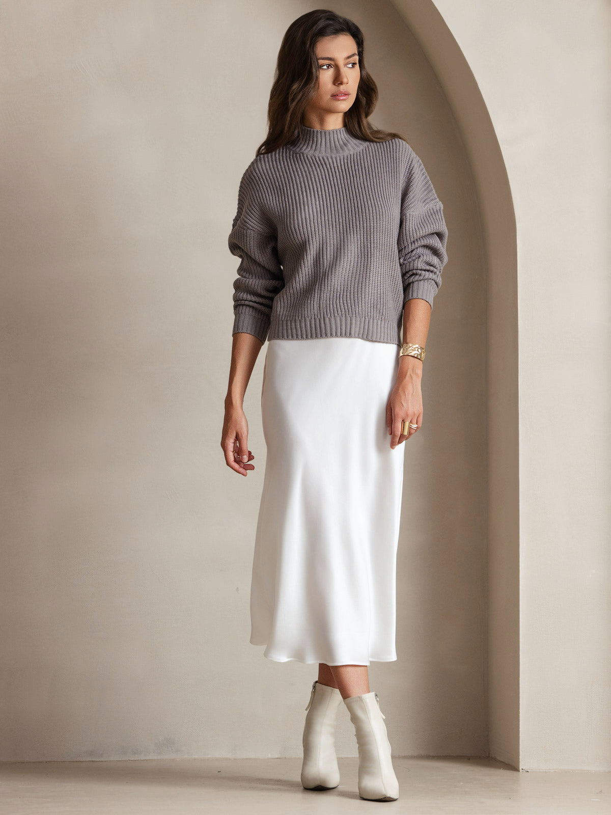 [Wit] SilkSilky-NL Mouwloos Ronde Hals Jurk 006