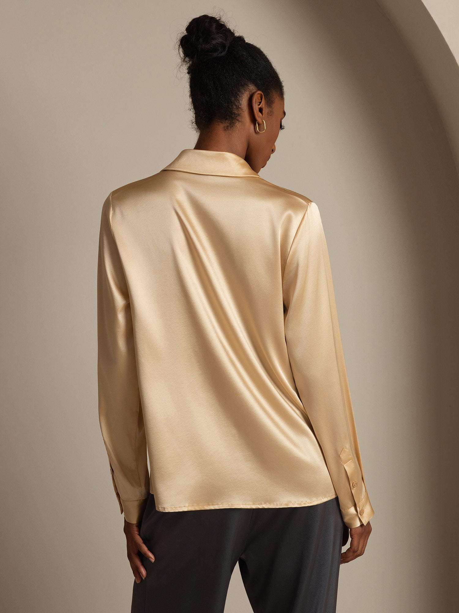 [Champagne] SilkSilky-NL 19Momme Zijde Kraag Dames Blouse 003