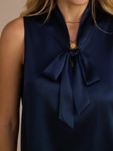 [Donkerblauw] SilkSilky-NL Sleeveless Tie Neck Cami-Top 007