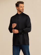 [Zwart] SilkSilky-NL Long Sleeve Stand Collar Heren Shirt 005