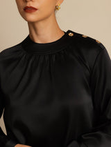 [Zwart] SilkSilky-NL 19Momme Lange Mouw Ronde Hals Blouse 005
