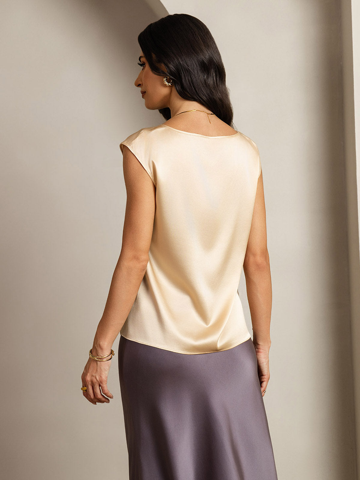 [Champagne] SilkSilky-NL 19Momme Zijde Ronde Hals Dames T-Shirt 002
