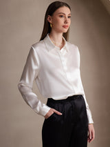 [Wit] SilkSilky-NL Long Sleeve Lapel Collar Dames Blouse 004