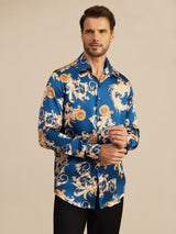 [Navy Draak] SilkSilky-NL Long Sleeve Lapel Collar Heren Shirt 004