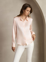 [Lichtroze] SilkSilky-NL Long Sleeve Lapel Collar Dames Blouse 006