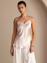 [Beige] SilkSilky-NL Spaghetti Strap V Neck Cami-Top 001