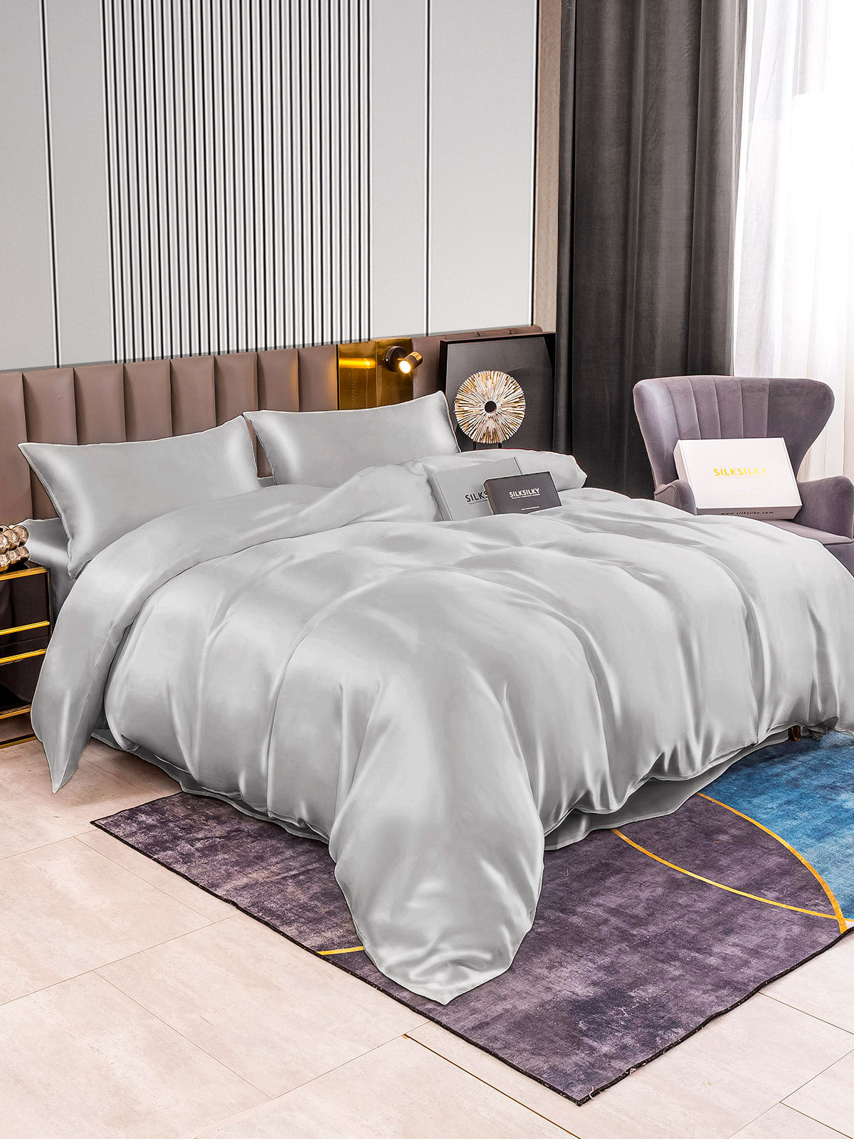 SilkSilky NL 22Momme Pure Silk Bedding Set Zilver 002