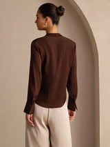 [Pure Chocolade] SilkSilky-NL Long Sleeve Tie Neck Blouse 002