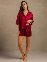 [Wijn] SilkSilky-NL 19Momme Halve Mouw Notchkraag Dames Pyjama Set 003