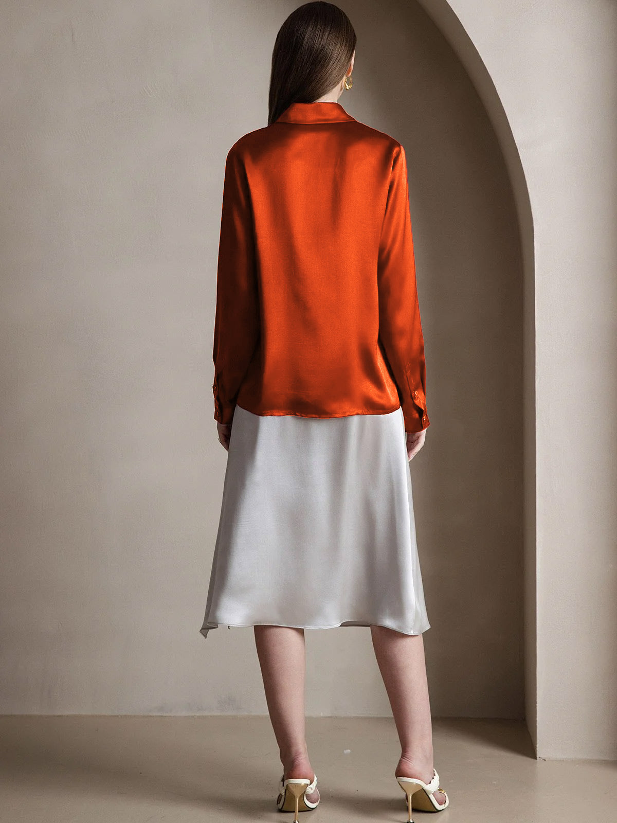 [Karamel] SilkSilky-NL 19Momme Zijde Lapel Collar Dames Blouse 006