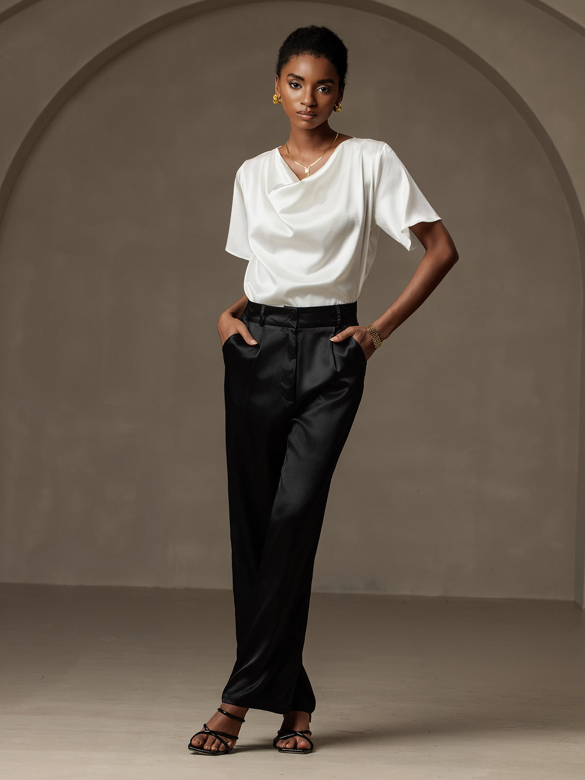 [Wit] SilkSilky-NL 19Momme Zijde Womens T-Shirt 006
