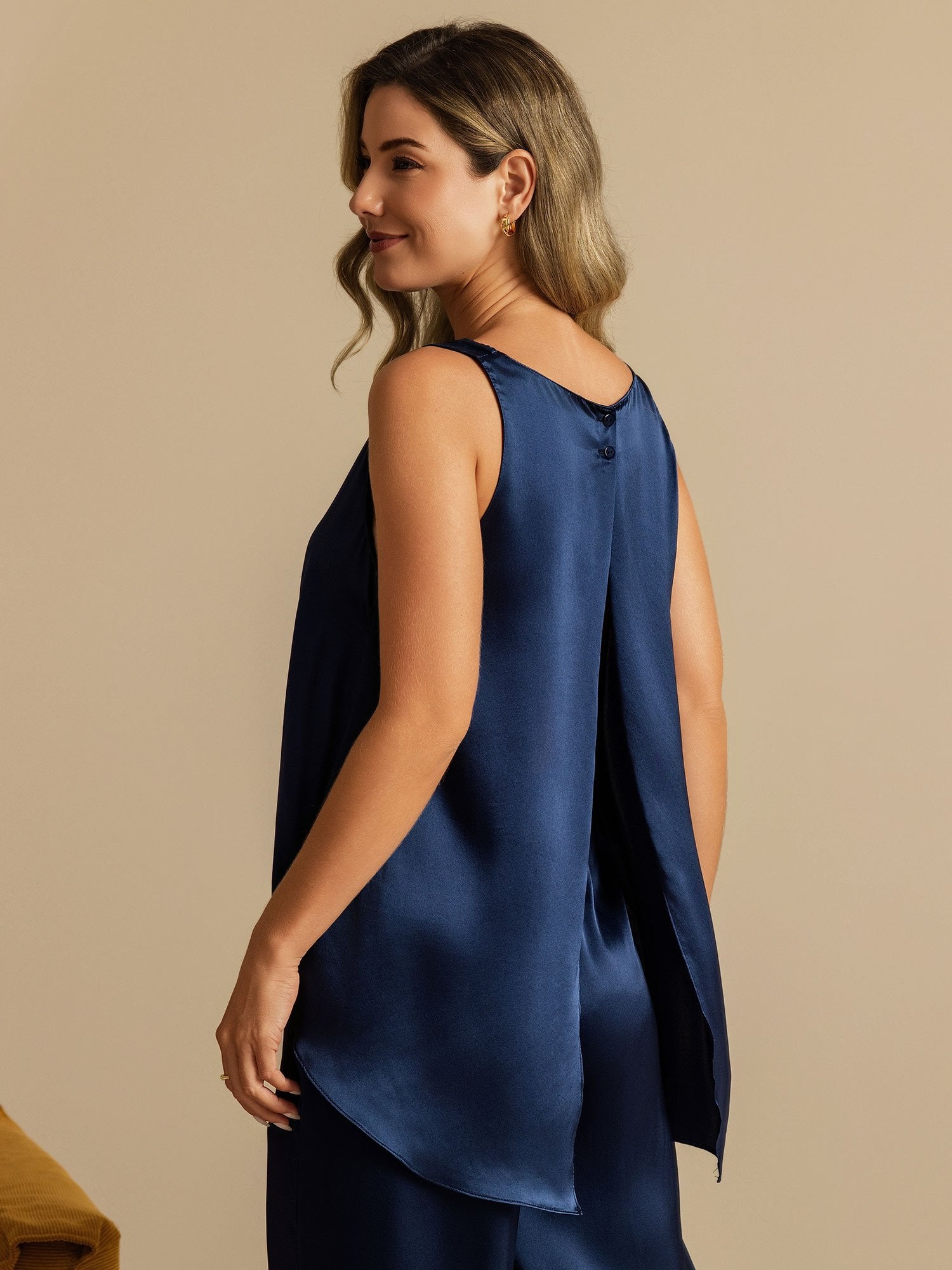 [Donkerblauw] SilkSilky-NL Sleeveless Scoop Neck Cami-Top 003