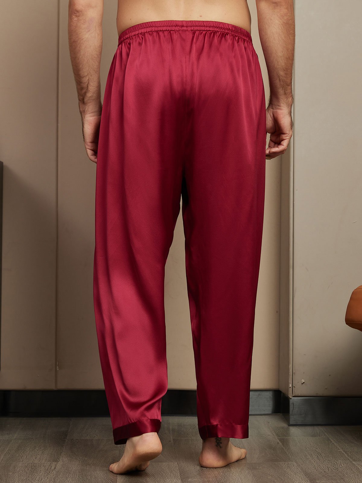 SilkSilky NL Pure Silk Mens Sleep Bottoms Wijn 002