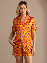 [Oranje Hond] SilkSilky-NL Short Sleeve Lapel Collar Dames Pyjama Set 001