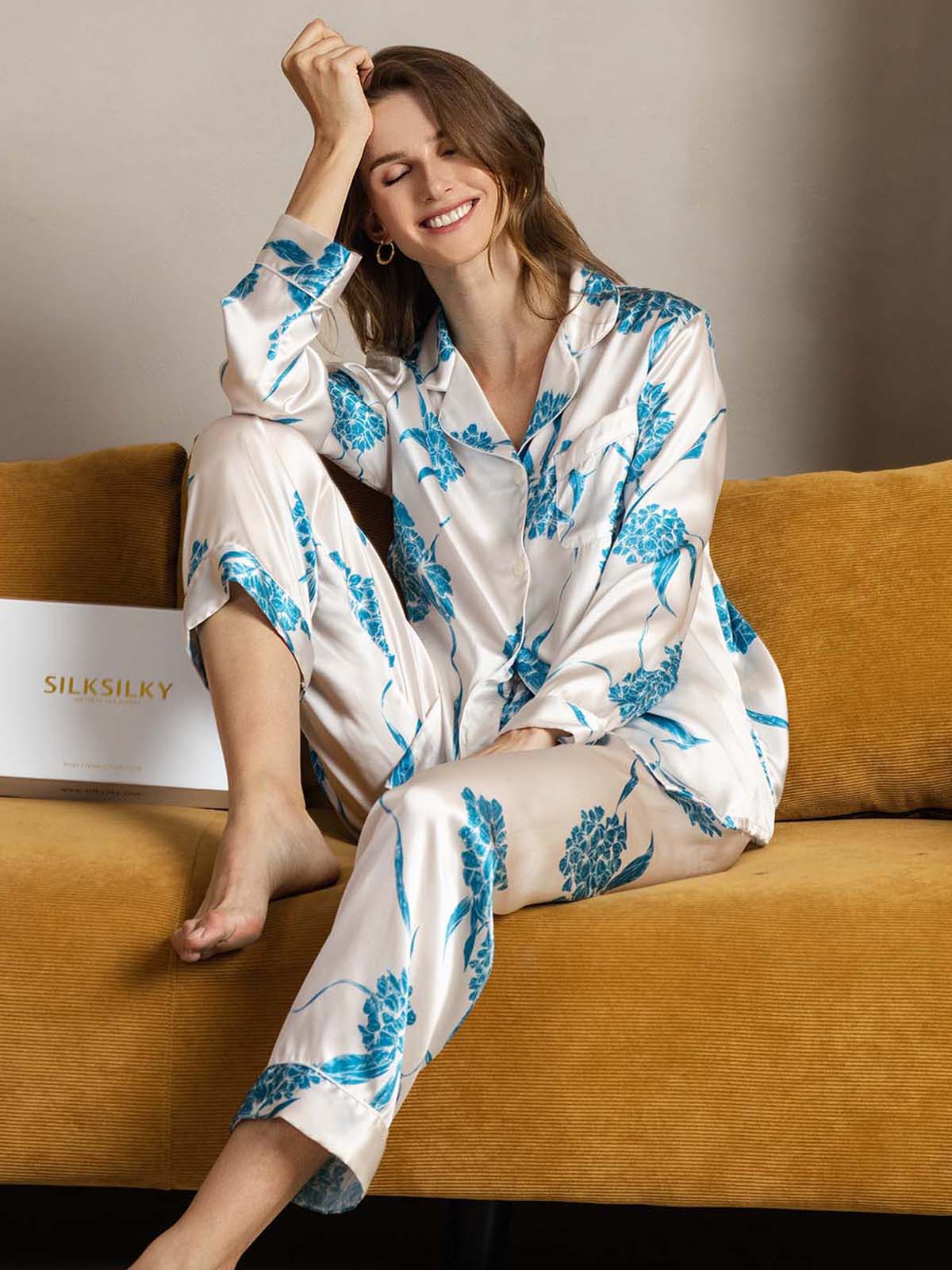 [Blauwe Bloemen] SilkSilky-NL Womens Pajamas 003