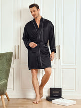 [Zwart] SilkSilky-NL Pure Silk 3/4 Mouw Mens Robe 003