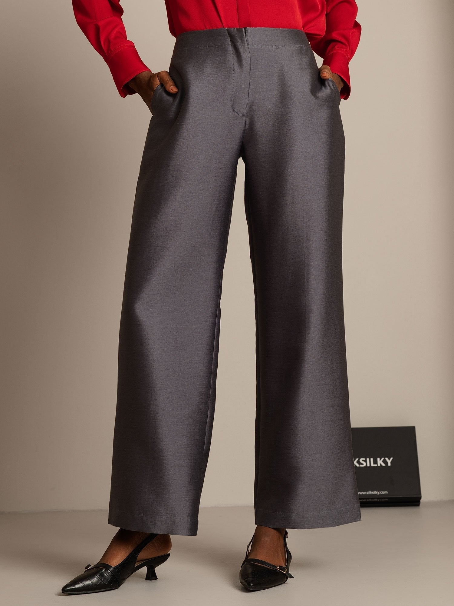 [Grijs] SilkSilky-NL 32Momme Silk-Wool Blend Womens Pants 001,