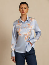 [Lichtblauw] SilkSilky-NL Long Sleeve Lapel Collar Dames Blouse 004