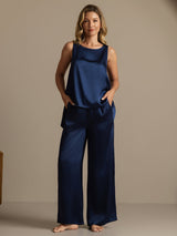 [Donkerblauw] SilkSilky-NL Sleeveless Scoop Neck Dames Pyjama Set 007