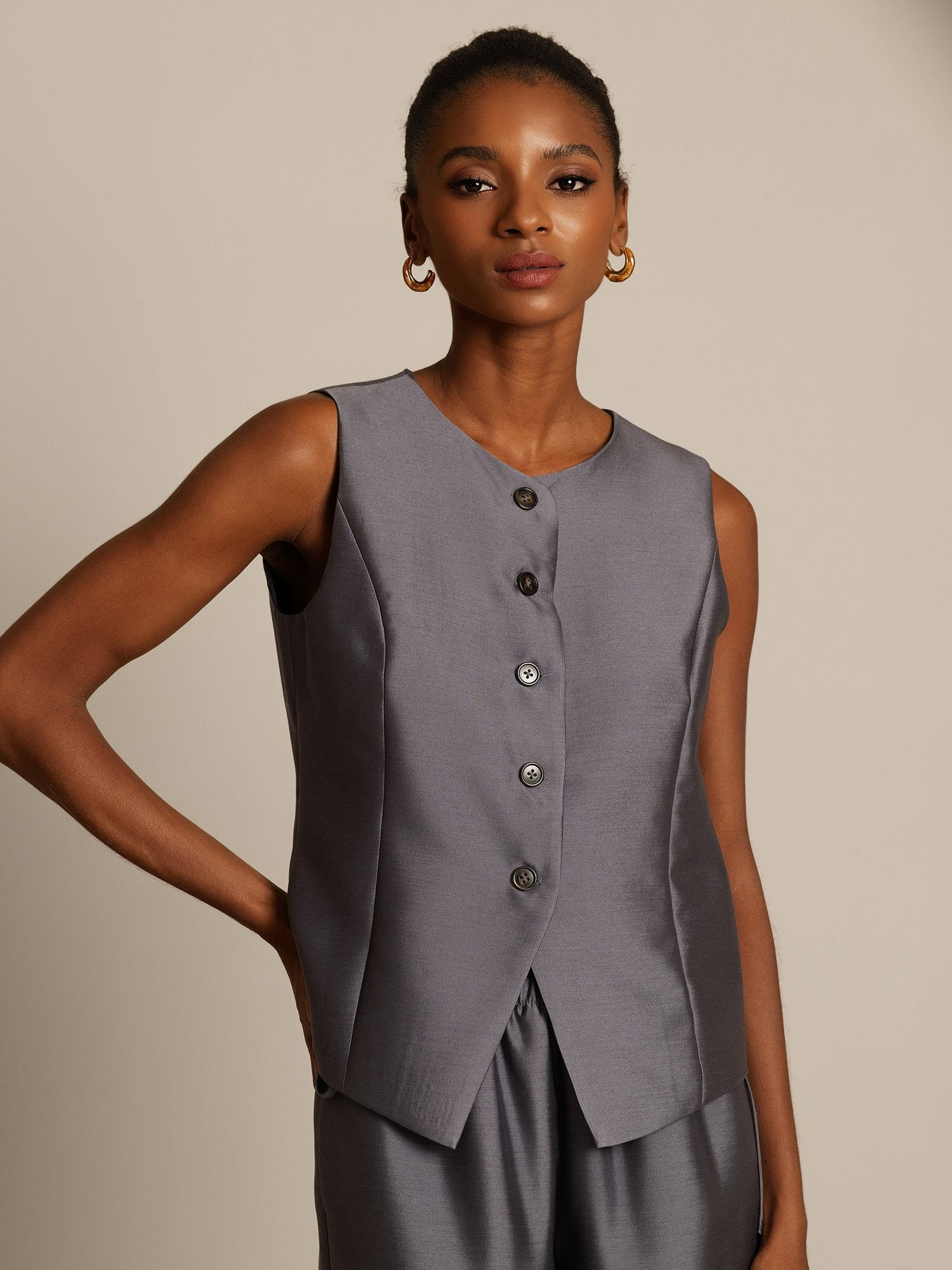 [Grijs] SilkSilky-NL 32Momme Silk-Wool Blend Womens Vest 005