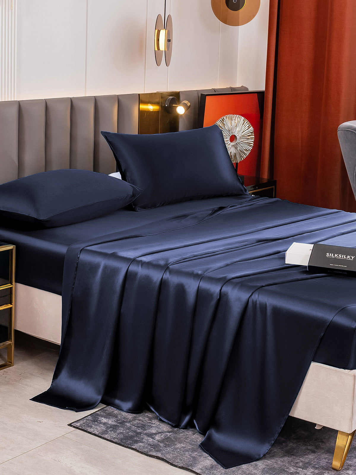 [Donkerblauw] SilkSilky-NL 19Momme Bedding Set 003