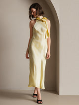 [Lichtgeel] SilkSilky-NL 19Momme Stretch Silk Charmeuse Sleeveless Tie Neck Jurk 008