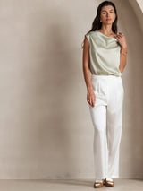 [Lichtgroene] SilkSilky-NL Cap Sleeve Cowl Neck Dames T-Shirt 006