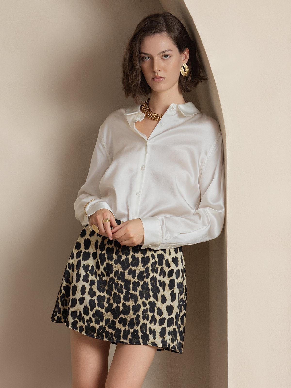 [Wit] SilkSilky-NL Zijde Lange Mouw Kraag Dames Blouse 004