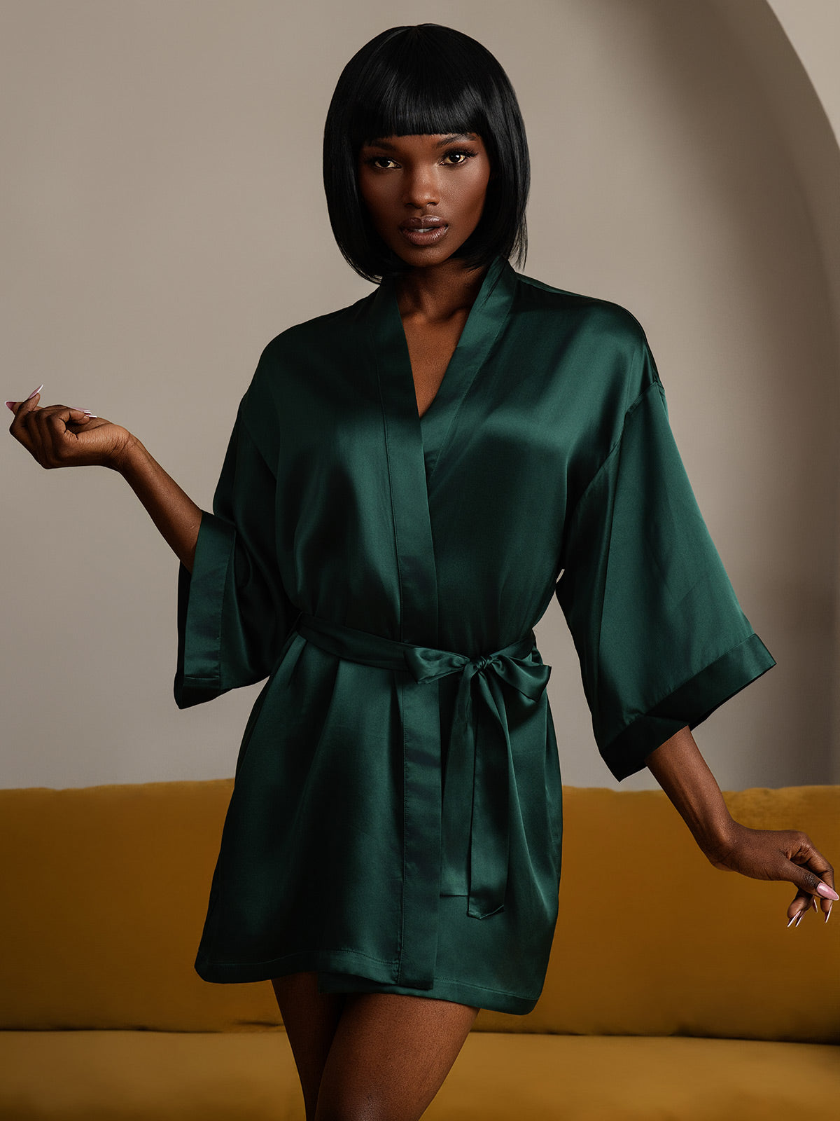 [Donkergroen] SilkSilky-NL Womens Robe 005