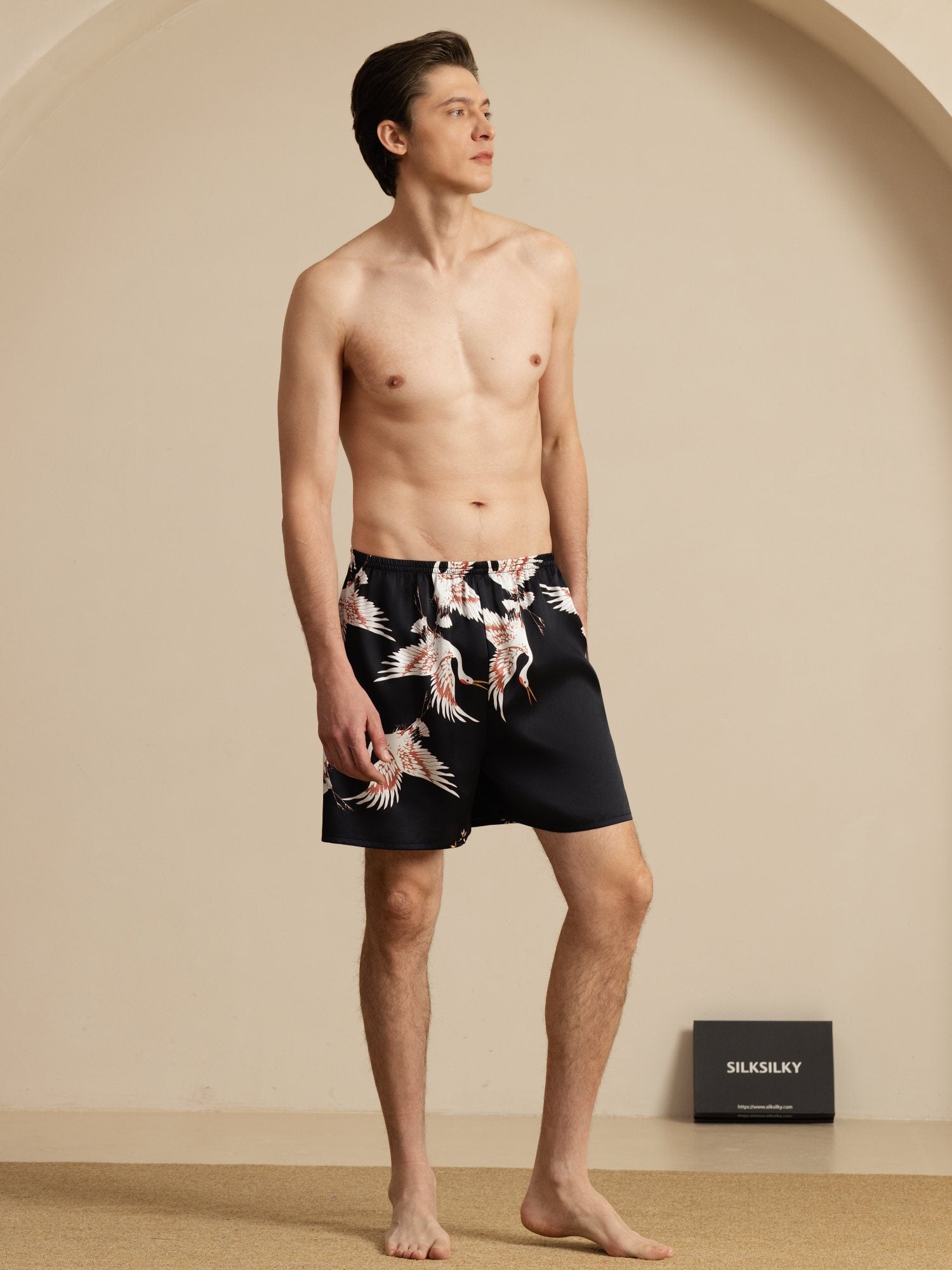 [Zwart] SilkSilky-NL 19Momme Mens Sleep Bottoms 005