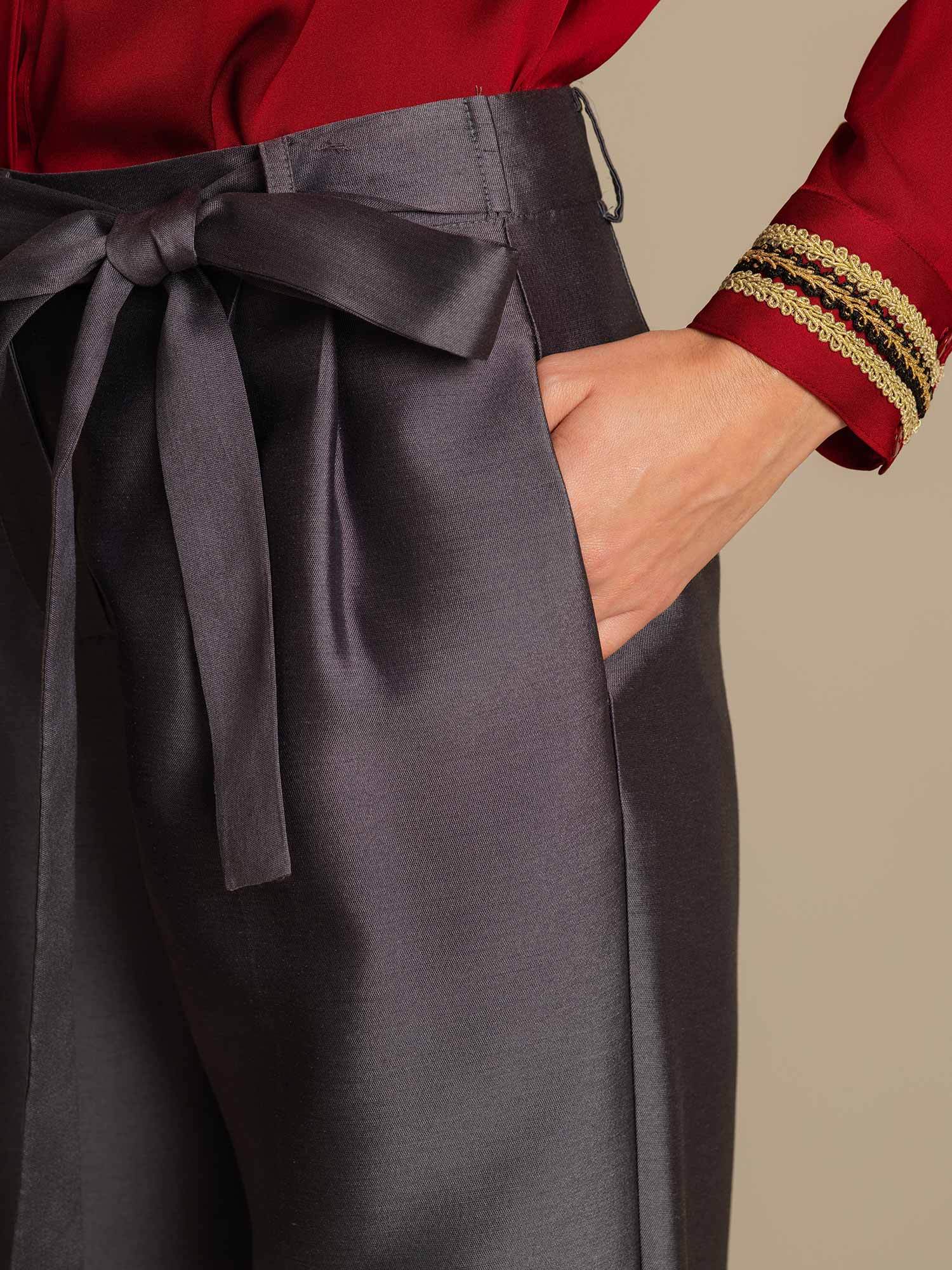 [Grijs] SilkSilky-NL 32Momme Silk-Wool Blend Womens Pants 004,