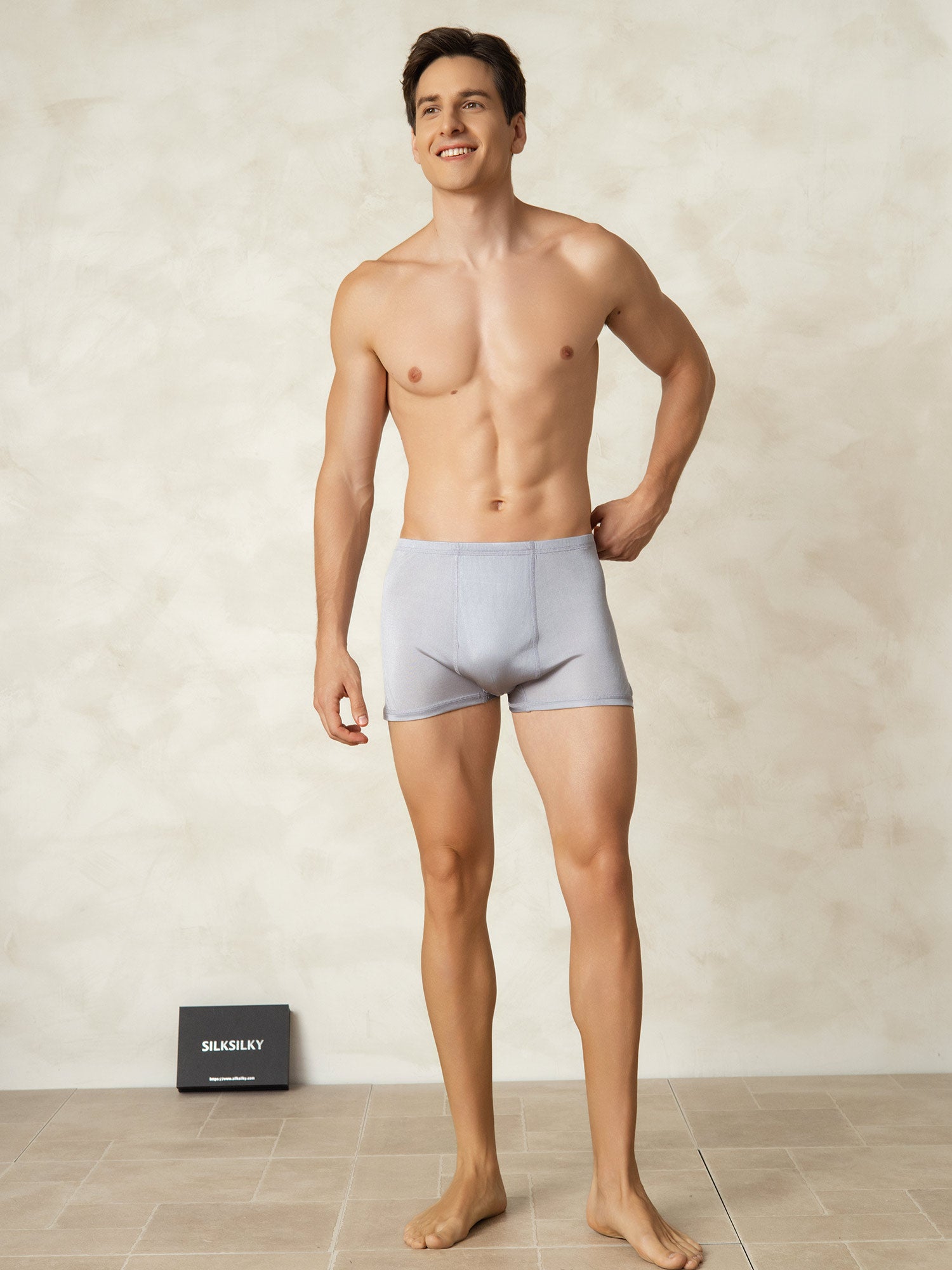 [Grijs] SilkSilky-NL Zijde Gebreid Mens Underwear 004