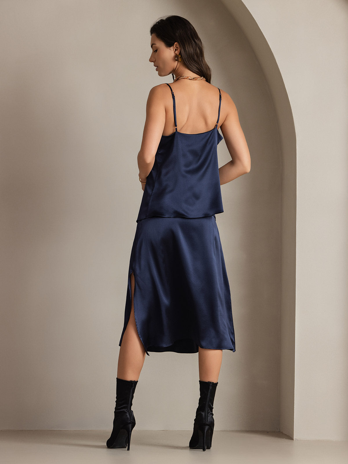 [Donkerblauw] SilkSilky-NL 19Momme Zijde Skirt 002