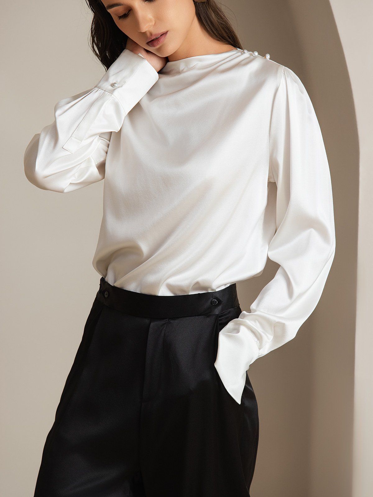 [Wit] SilkSilky-NL 19Momme Zijde Womens Shirt 003