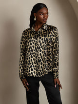 [Leopard] SilkSilky-NL Long Sleeve Lapel Collar Dames Blouse 004