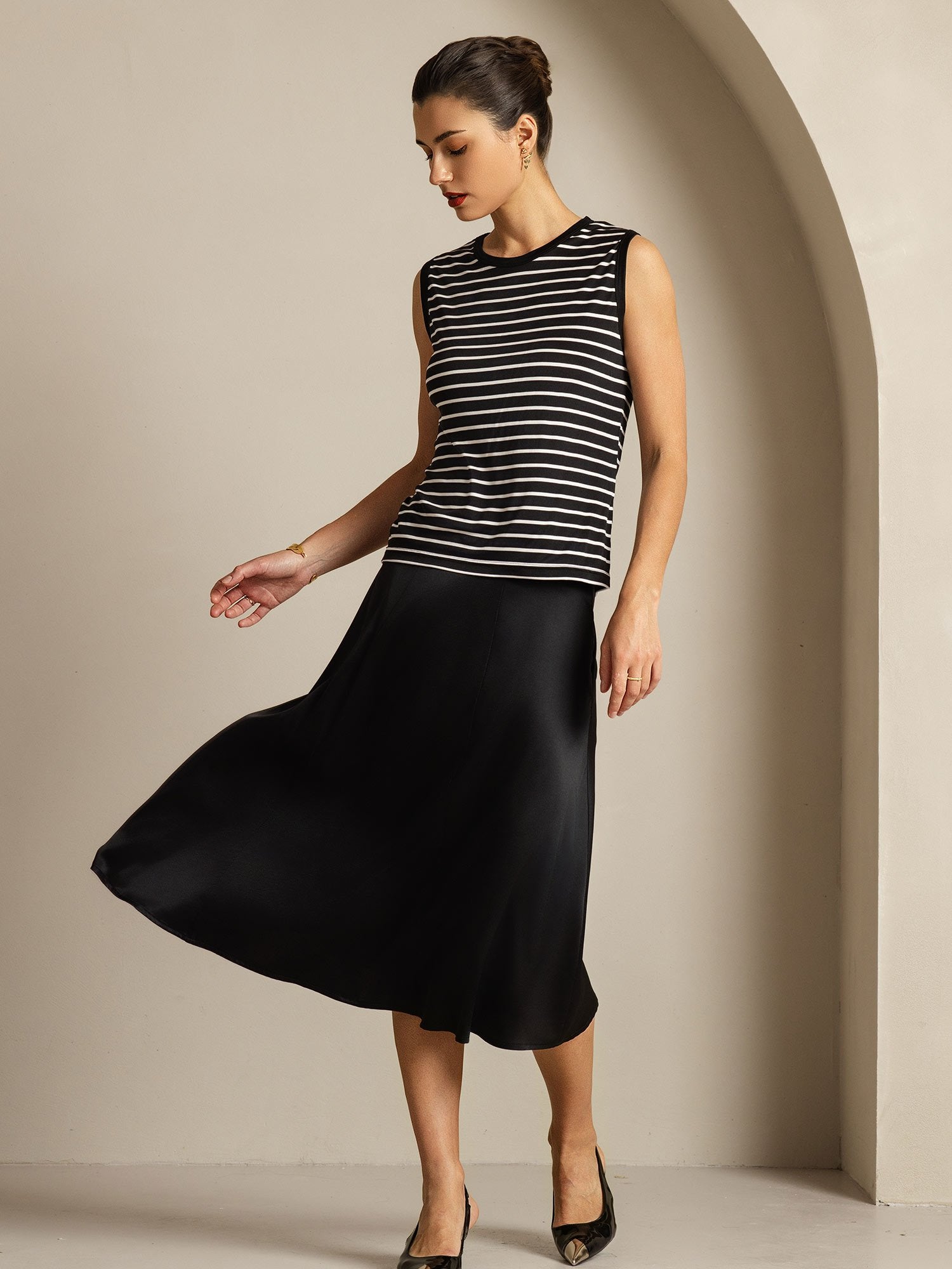 [ZwarteStreep] SilkSilky-NL Zijde Ronde Hals Cami-Top 005