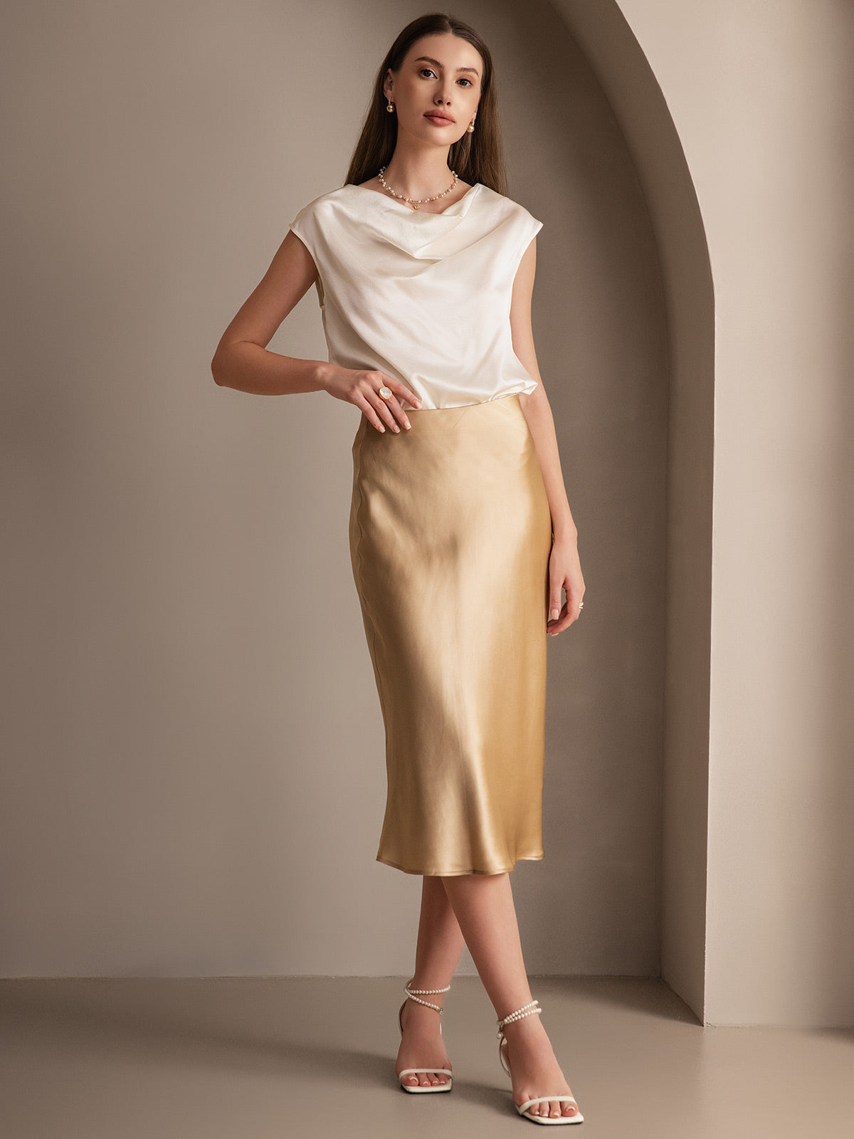 [Champagne] SilkSilky-NL 19Momme Skirt 001,