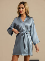 [Grijsachtig Blauw] SilkSilky-NL 3/4 Mouw Dames Kamerjas 004