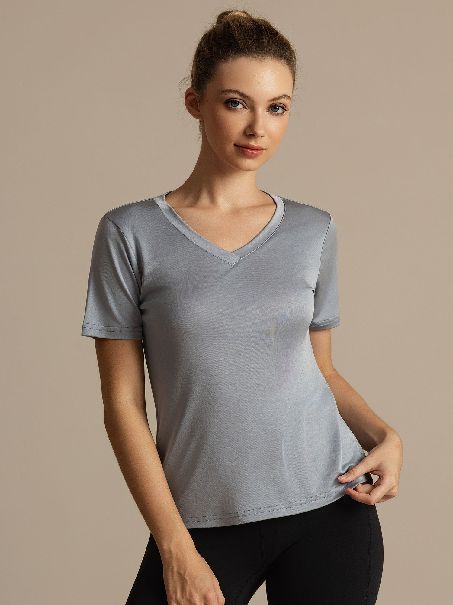 [Lichtgrijs] SilkSilky-NL Korte Mouw Dames T-Shirt 001